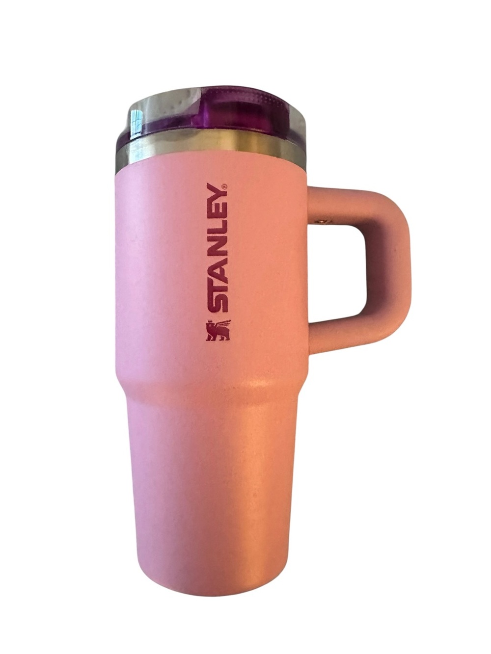 Stanley Pink Tumbler with Purple Lid and Handle 14oz